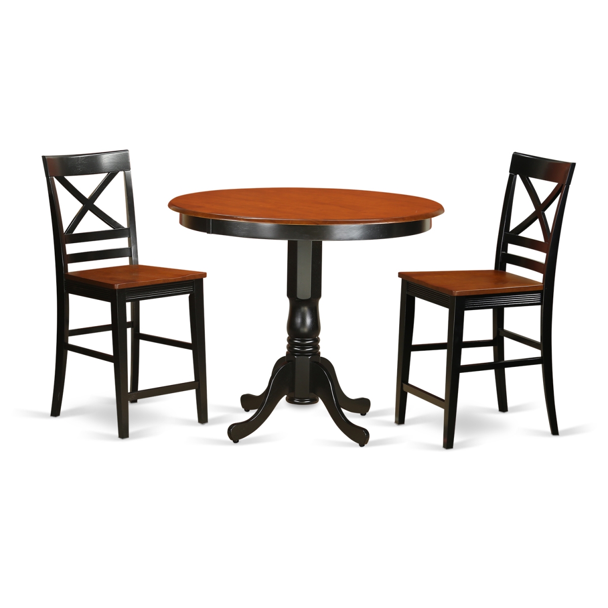 Counter Height Pub Table & 2 Bar Stools with Backs, Black Finish
