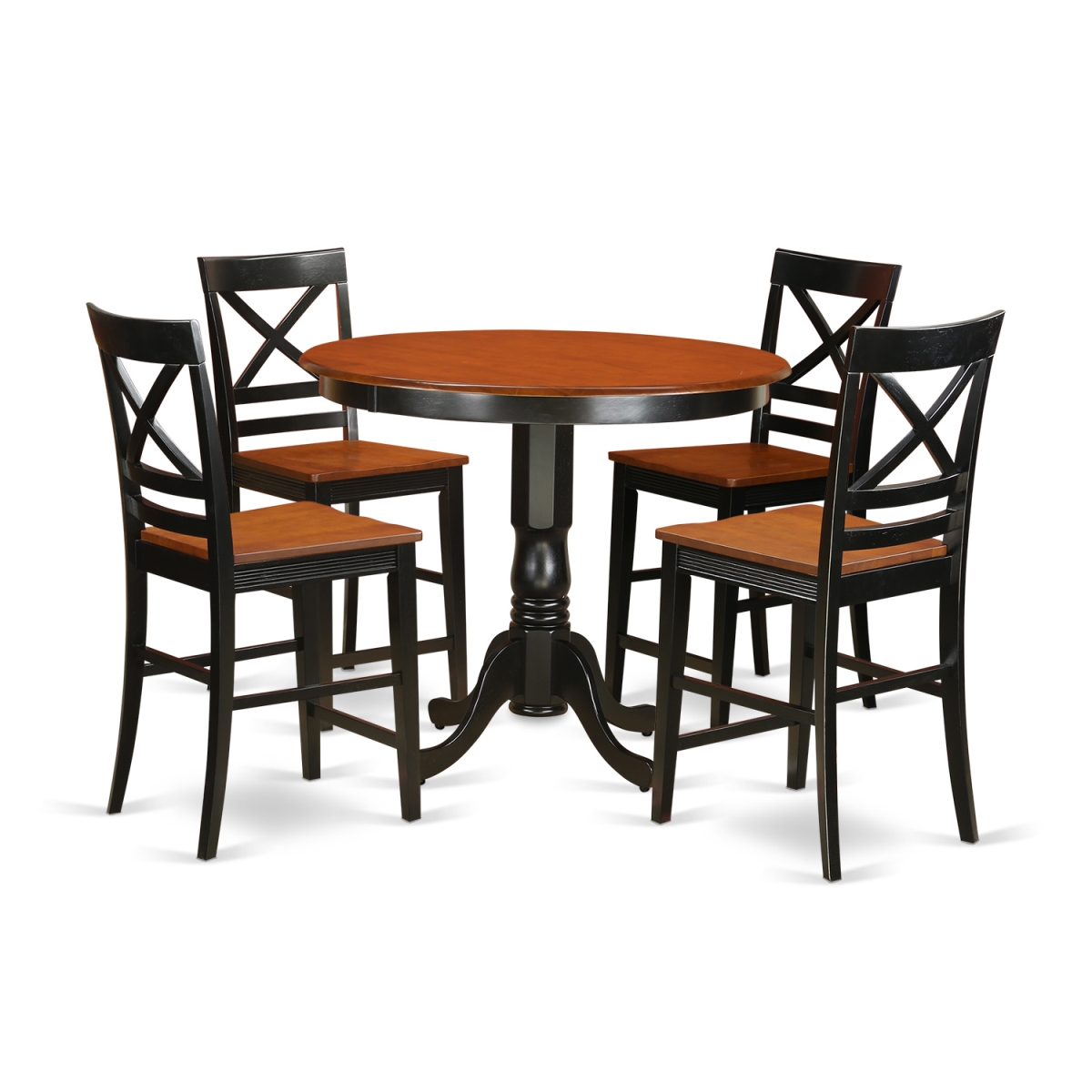 Counter Height Dining Small Kitchen Table & 2 Bar Stools with Backs, Black Finish