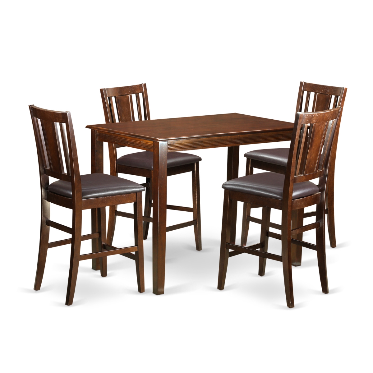 Counter Height Dining Pub Table & 4 Kitchen Bar Stool, Mahogany