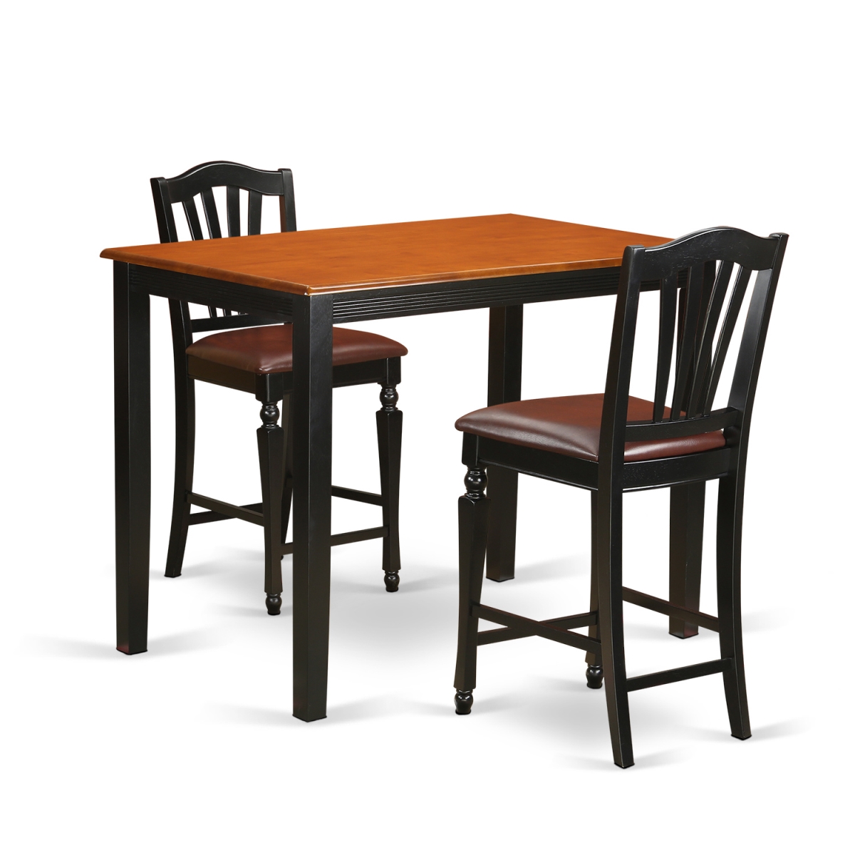 Pub Dining Table & 2 Counter Height Stool, Black Finish