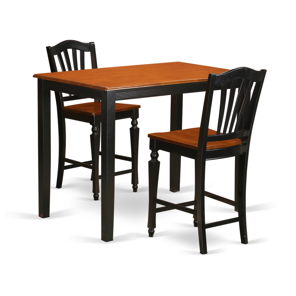 YACH3-BLK-W Pub Table & 2 Bar Stools, Black Finish