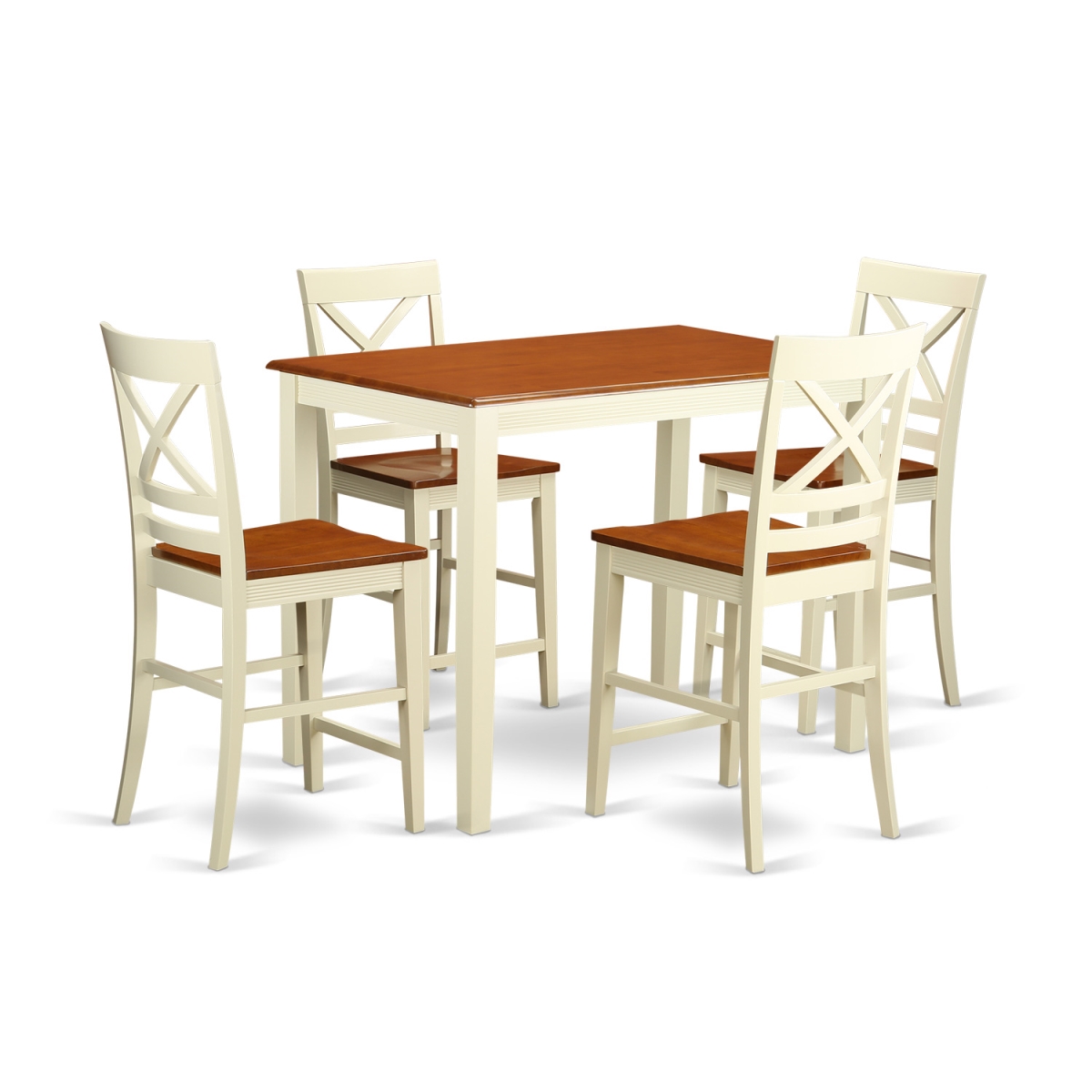 Counter Height Table & 4 Kitchen Chairs, White Finish