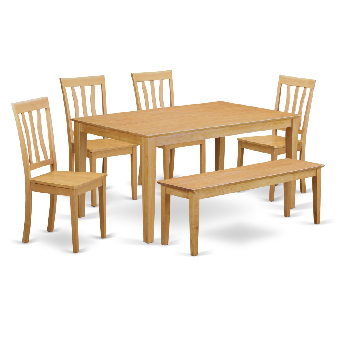 CAAN6-OAK-W Kitchen Dinette Table & 4 Room Chairs Coupled with A Wooden Bench, Oak