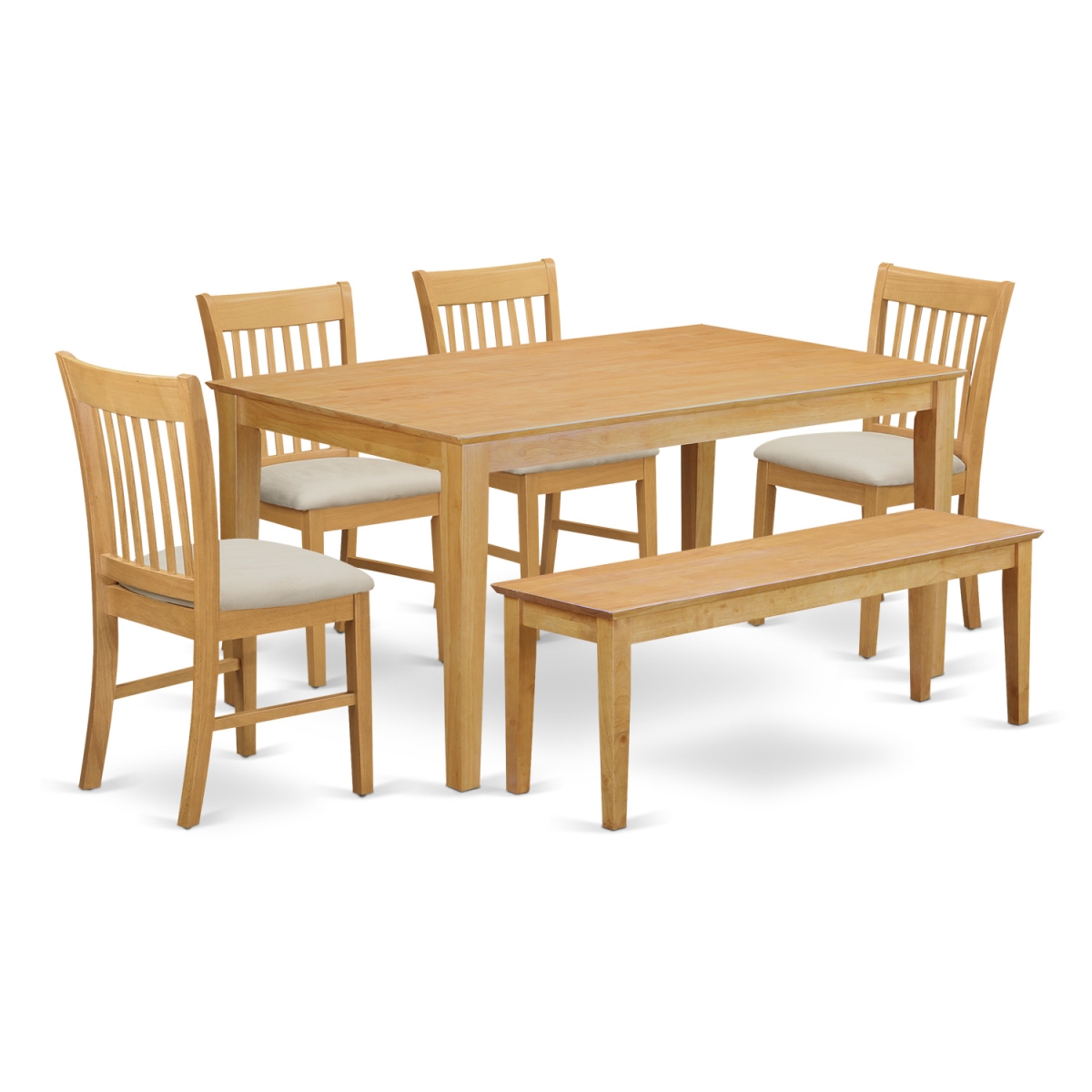 Dinette Table & 4 Chairs Coupled with A Wooden Bench, Oak