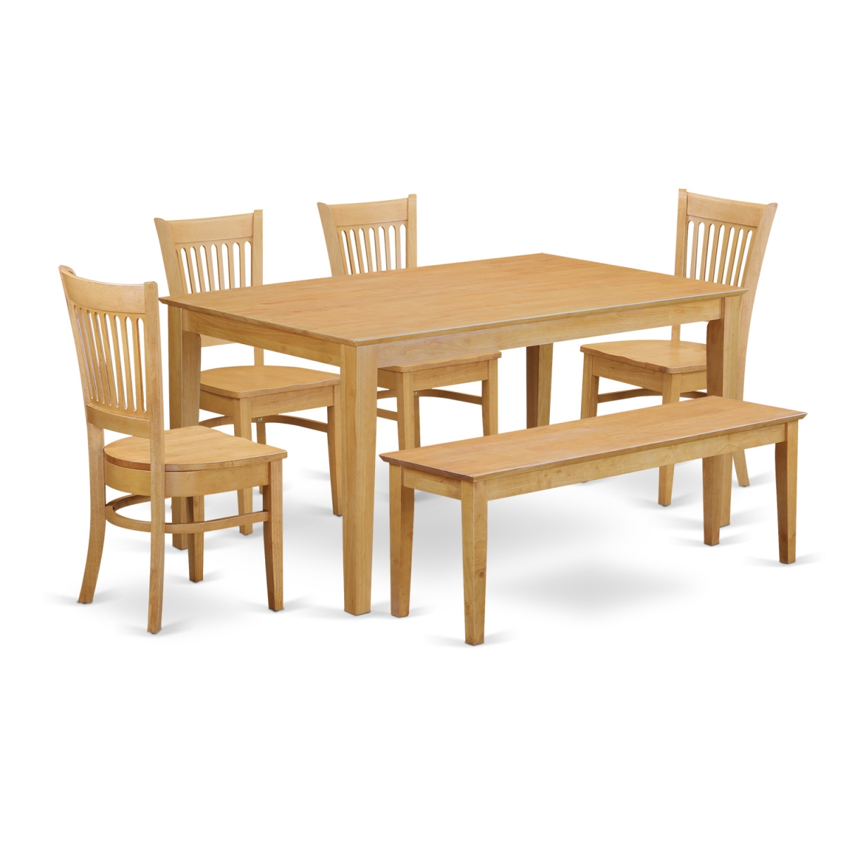 Dining Table & 4 Dinette Chairs Combined with A Wooden Bench, Oak