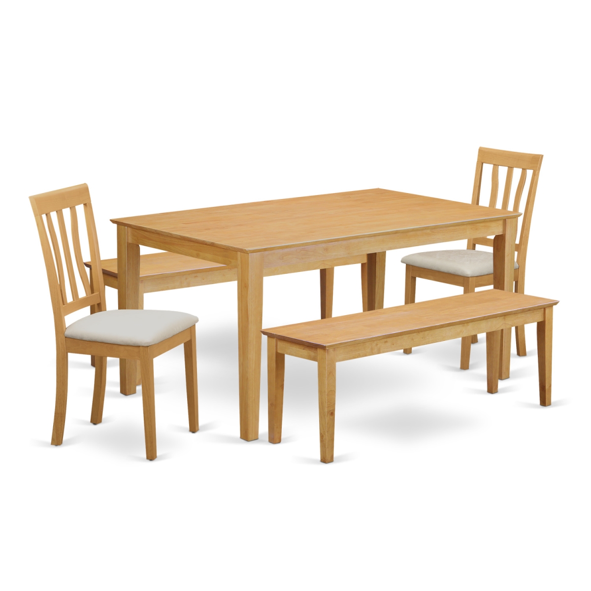 Dining Room Breakfast Nook Table & 2 Chairs Plus 2 Wooden Benches, Oak
