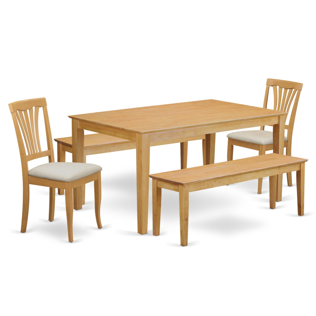 Kitchen Table & 2 Dining Room Chairs Combined with 2 Wooden Benches, Oak