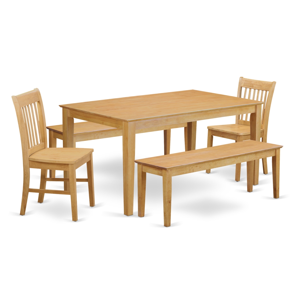 Dining Kitchen Dinette Table & 2 Room Chairs & 2 Wooden Benches, Oak