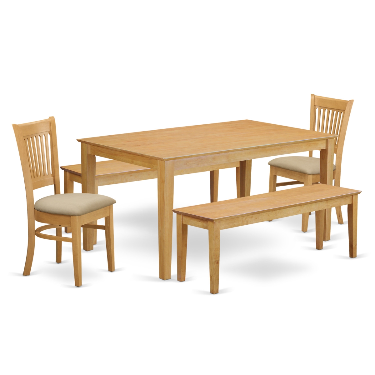 CAVA5C-OAK-C Dining Small Table & 2 Room Chairs Plus 2 Wooden Benches, Oak