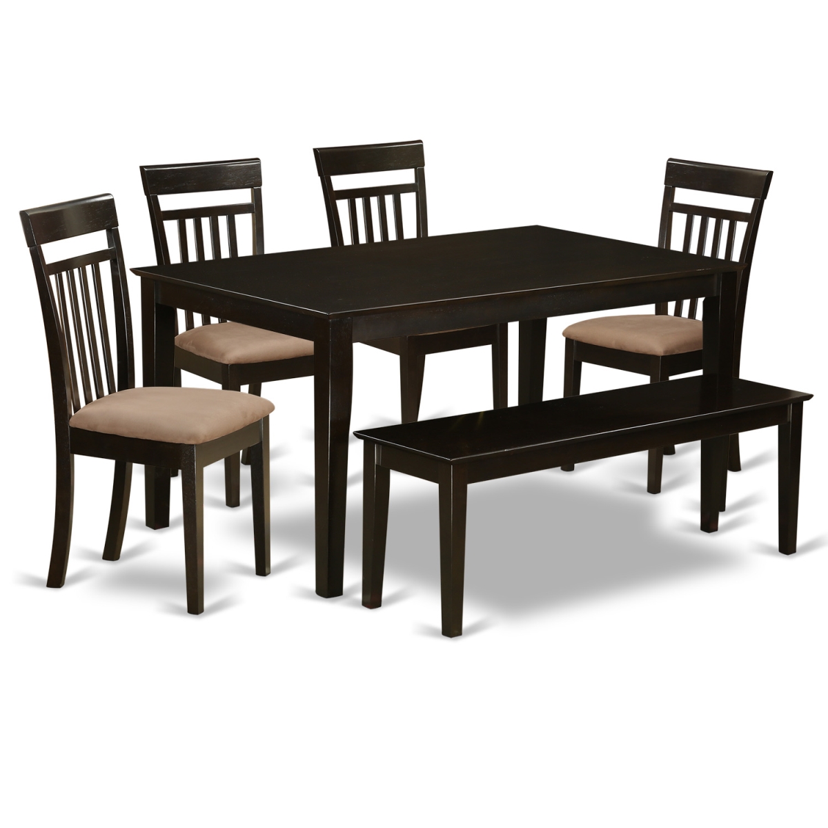 Dining Table Set - Solid Top Kitchen Table & 4 Chairs Plus One Bench - 6 Piece