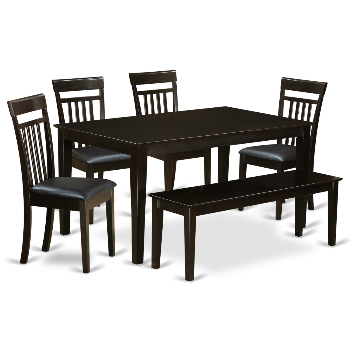 Picture of East West Furniture CAP6S-CAP-LC Dining Table Set - Solid Top Kitchen Table & 4 Chairs Plus 1 Bench - 6 Piece