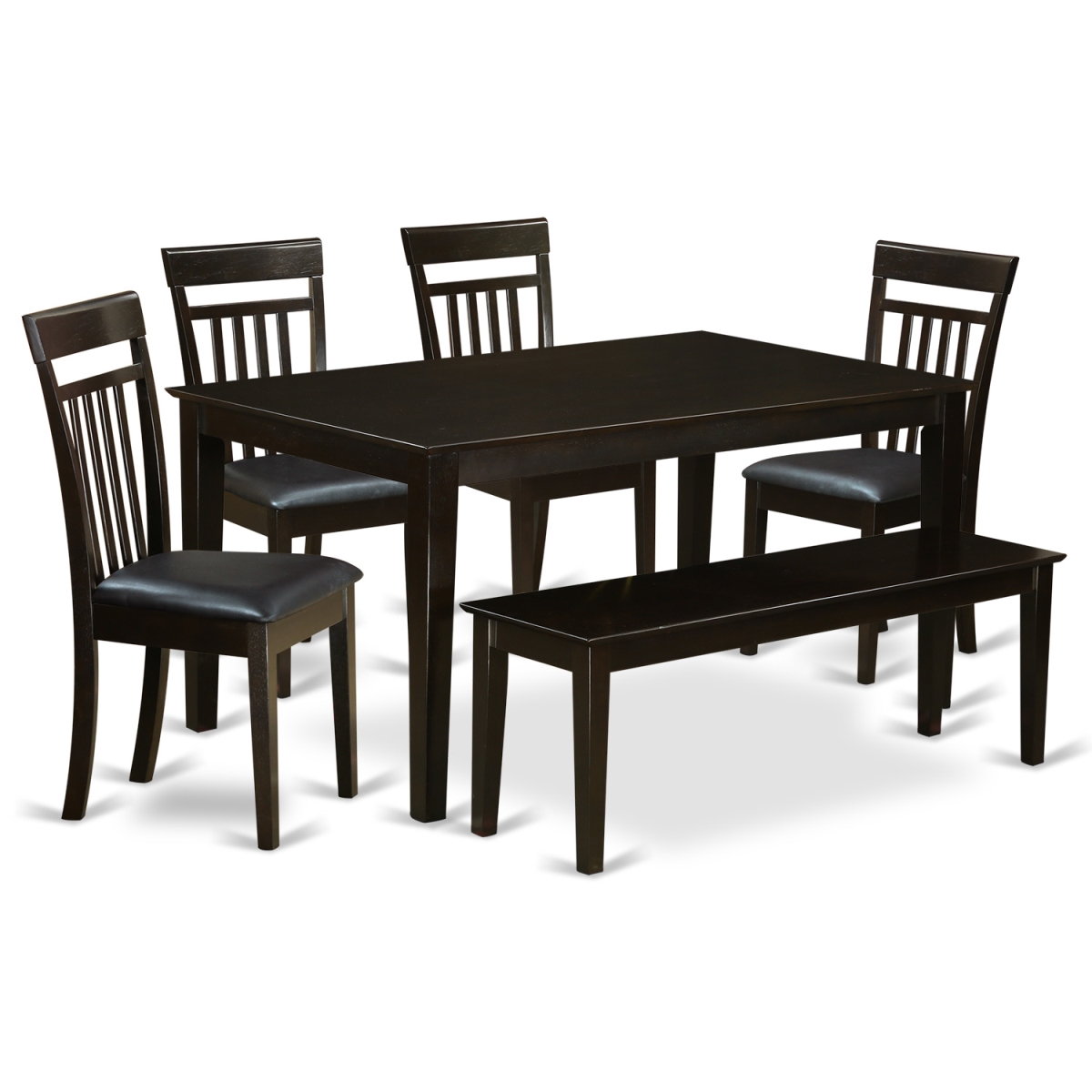Dining Table Set - Solid Top Kitchen Table & 4 Chairs Plus 1 Bench - 6 Piece
