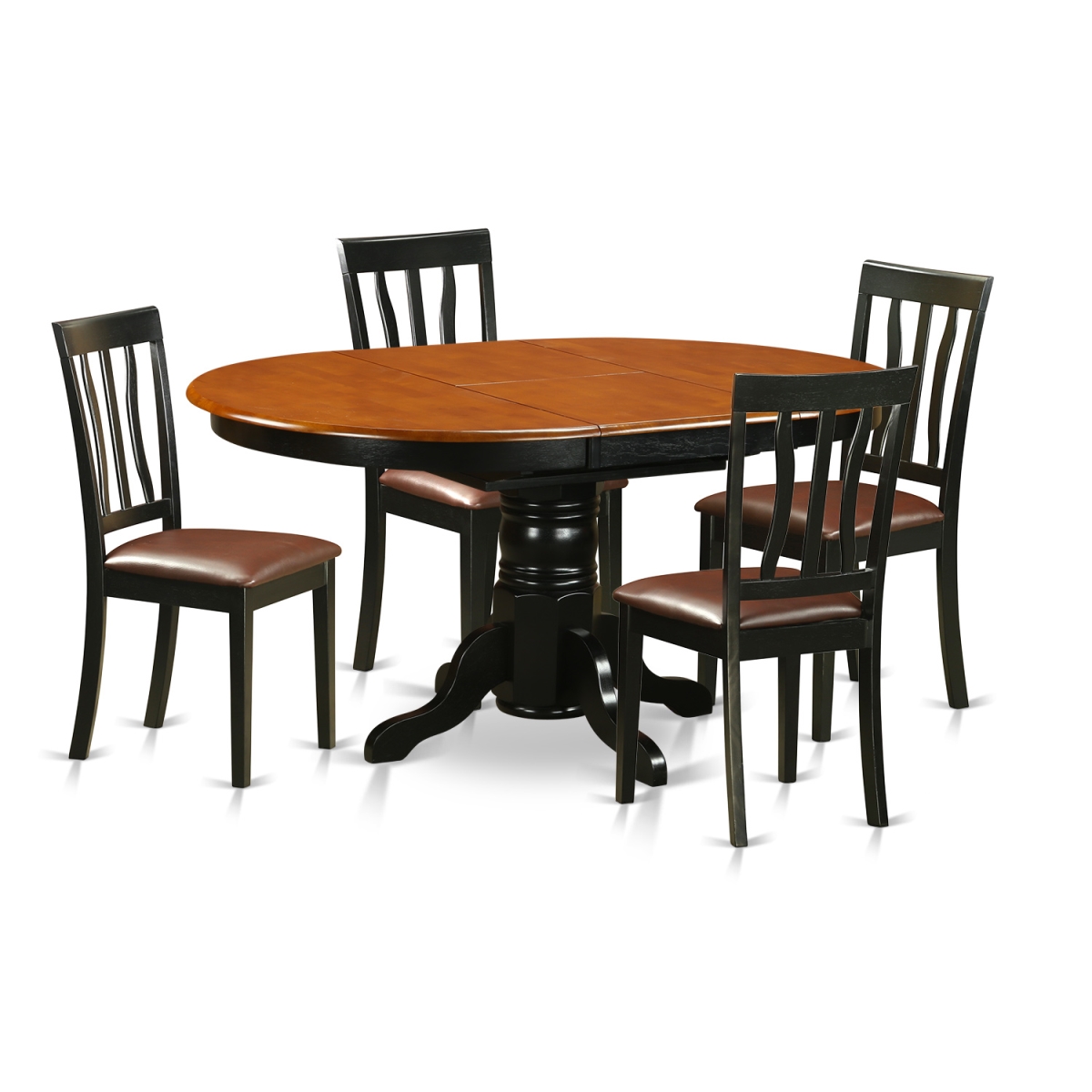 Picture of East West Furniture AVAT5-BLK-LC Faux Leather Dining Set with 4 Wooden Chairs, Black & Cherry - 5 Piece