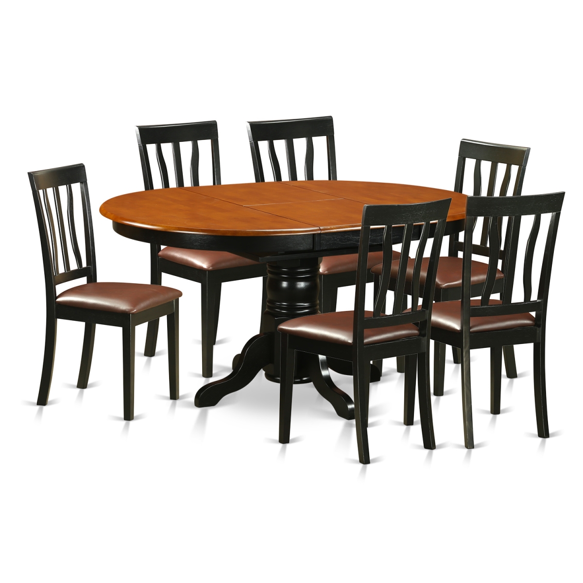 Picture of East West Furniture AVAT7-BLK-LC Faux Leather Dining Set with 6 Wooden Chairs, Black & Cherry - 7 Piece