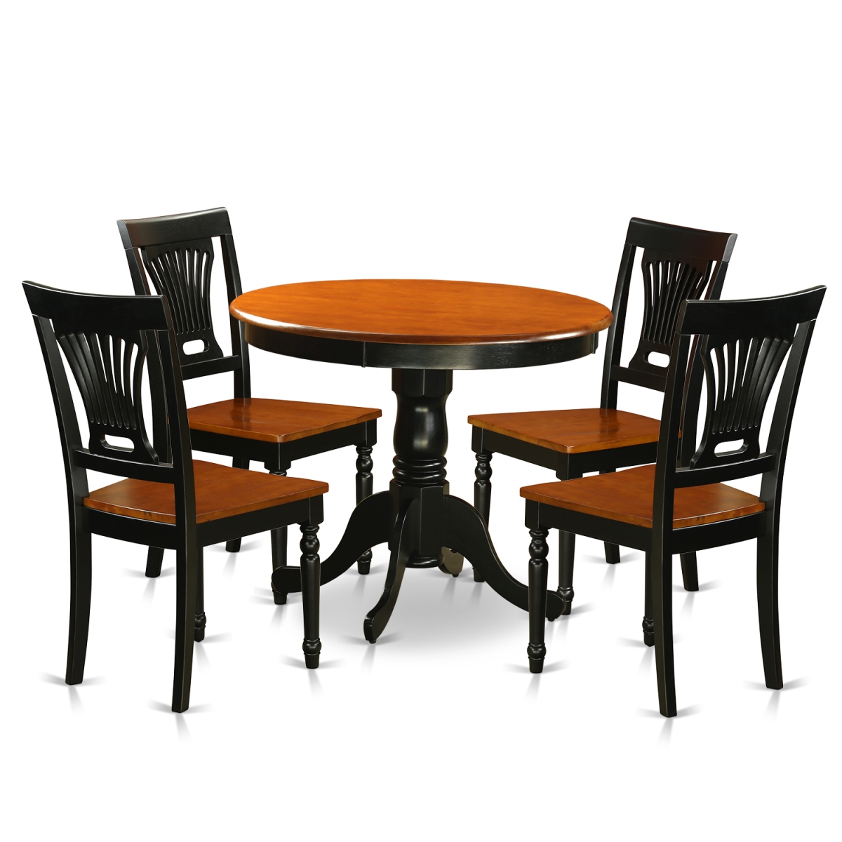 Picture of East West Furniture ANPL5-BLK-W Wood Seat Dining Set with 4 Chairs, Black & Cherry - 5 Piece