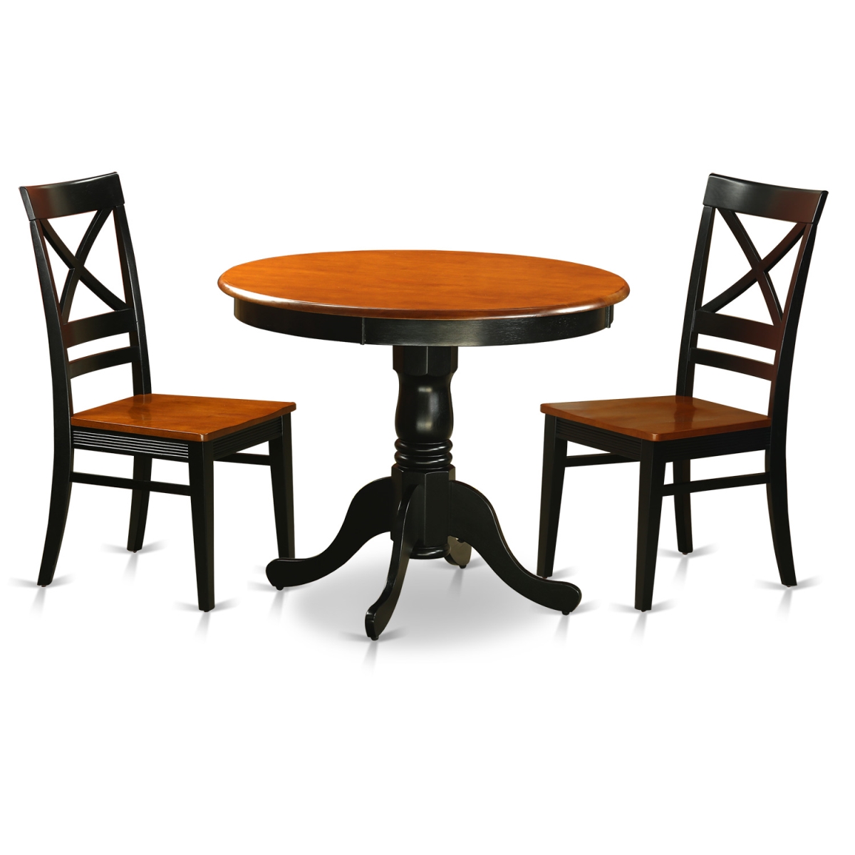 Picture of East West Furniture ANQU3-BLK-W Wood Seat Dining Set with 2 Chairs, Black & Cherry - 3 Piece