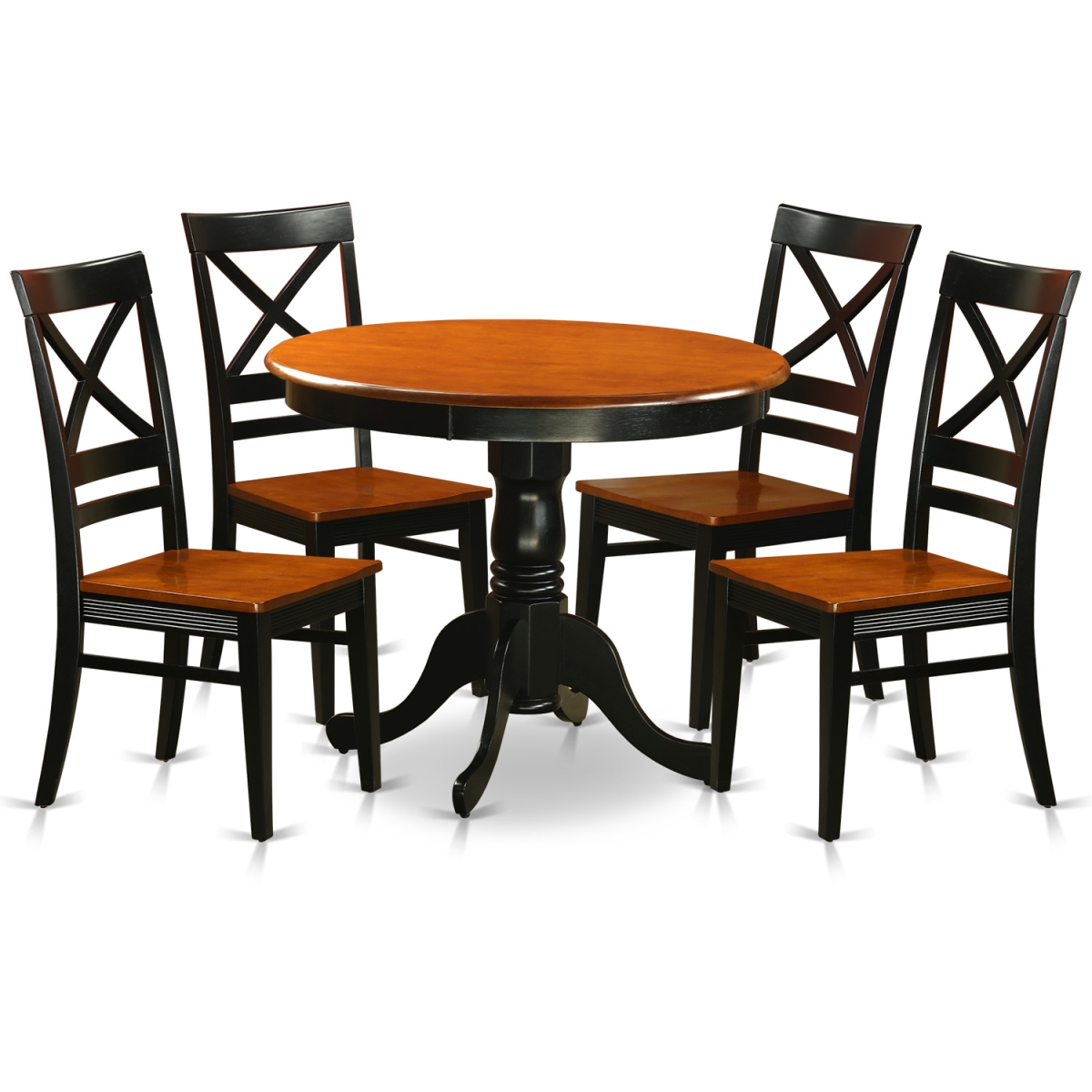 Picture of East West Furniture ANQU5-BLK-W Wood Seat Dining Set with 4 Solid Chair, Black & Cherry - 5 Piece