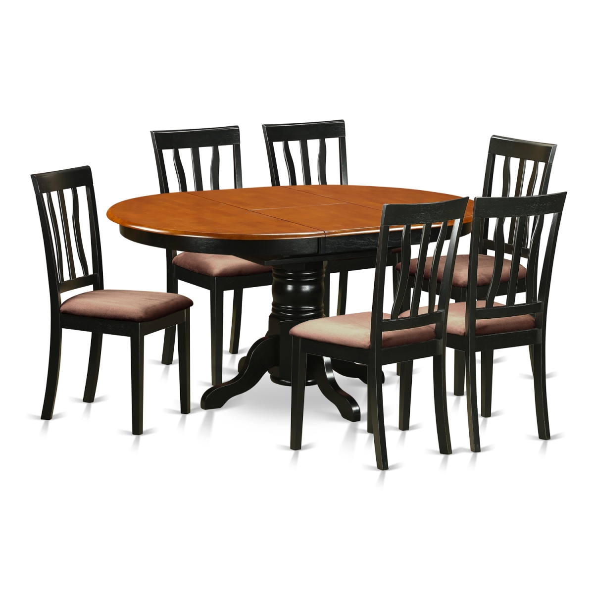 Picture of East West Furniture AVAT7-BLK-C Microfiber Dining Set with 6 Chairs, Black & Cherry - 7 Piece