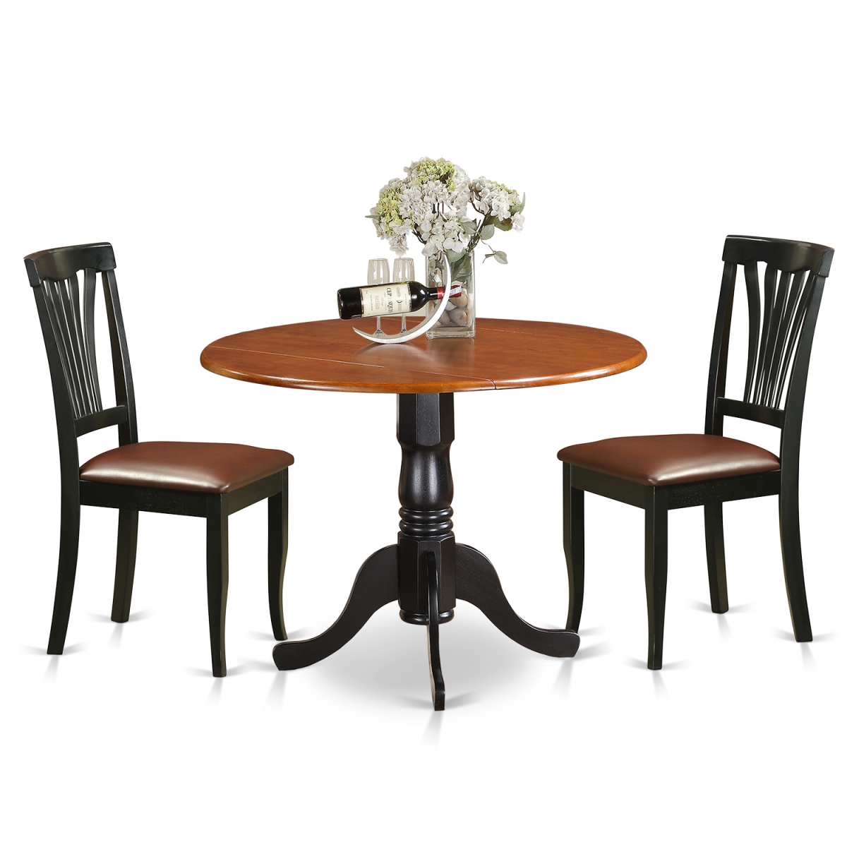 Picture of East West Furniture DLAV3-BCH-LC Faux Leather Dublin Kitchen Table Set with Dining Table & 2 Chairs&#44; Black & Cherry - 3 Piece