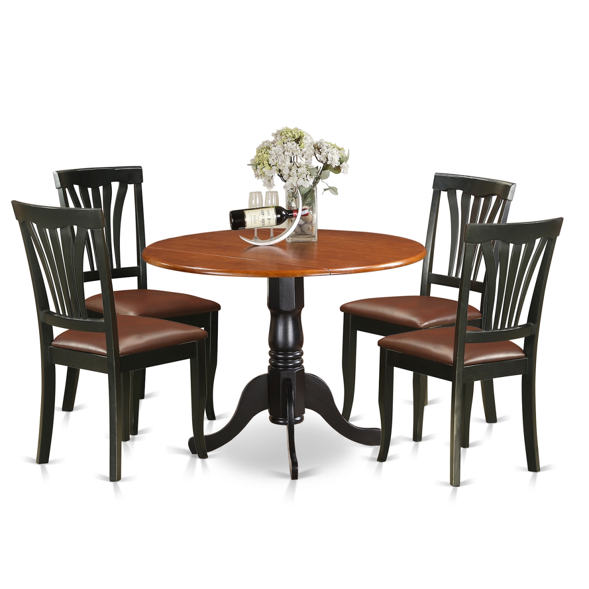 Picture of East West Furniture DLAV5-BCH-LC Faux Leather Dublin Kitchen Table Set with Dining Table & 4 Chairs&#44; Black & Cherry - 5 Piece
