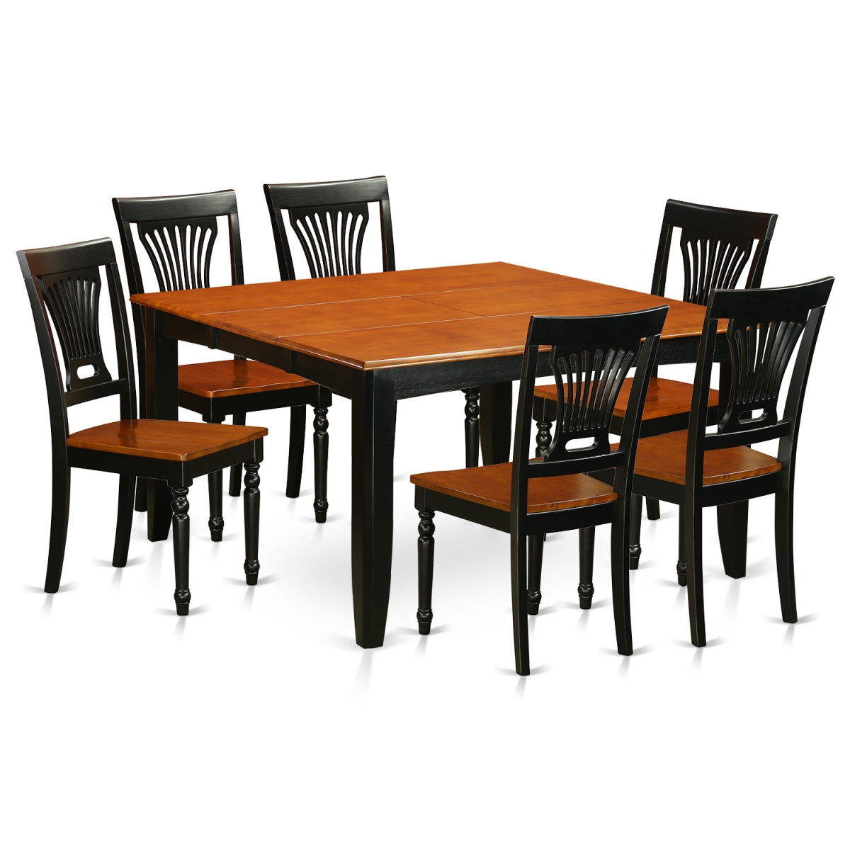PFPL7-BCH-W Wood Seat Dining Room Set - Table & 6 Chairs, Black & Cherry - 7 Piece -  East West Furniture