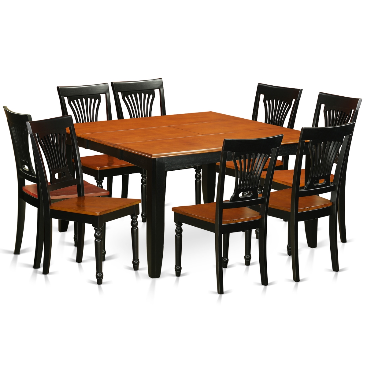 Wood Seat Dining Room Set - Table & 8 Wooden Chairs, Black & Cherry - 9 Piece