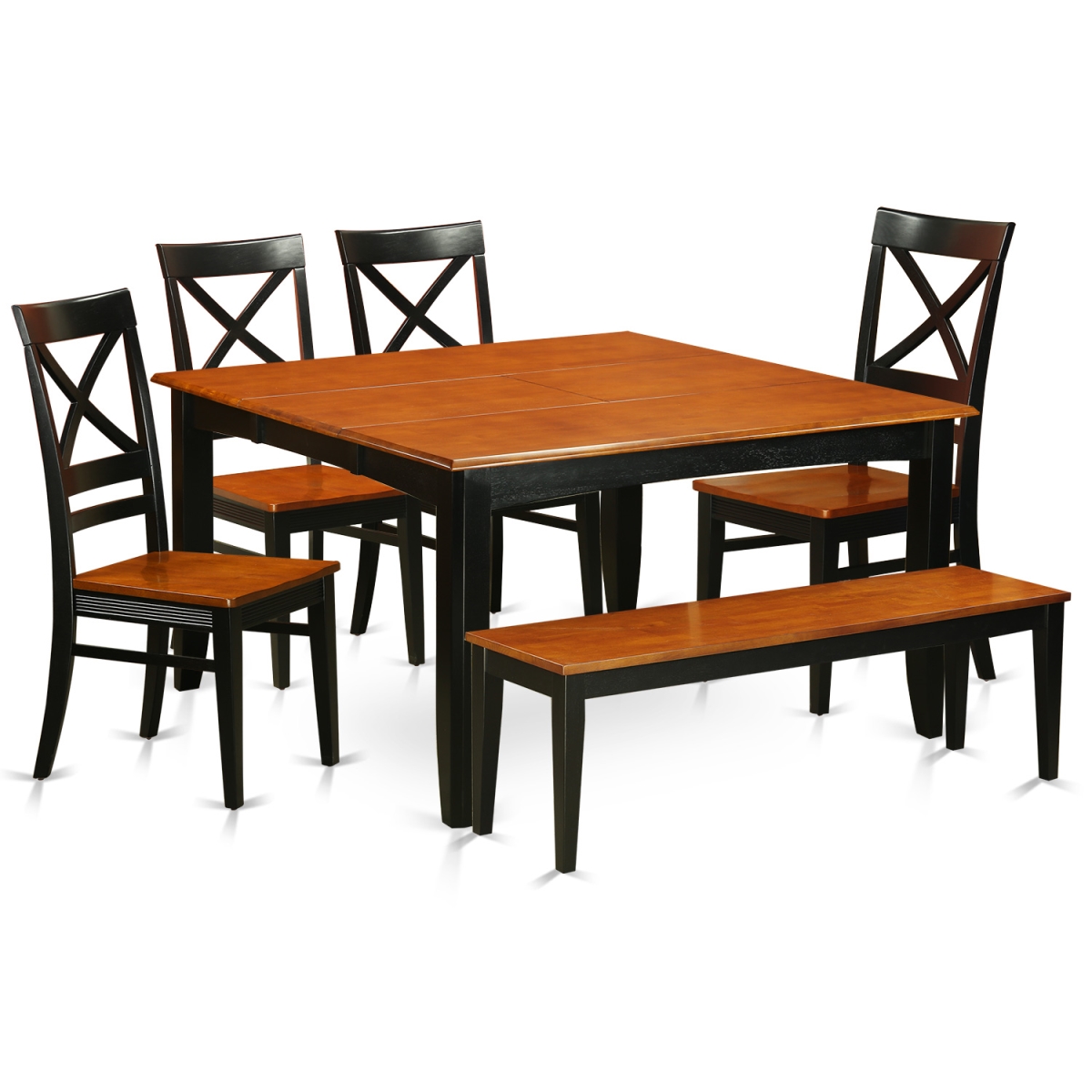 PFQU6-BCH-W Dining Room Set with Table with 4 Wooden Chairs & One Bench, Black & Cherry - 6 Piece -  East West Furniture