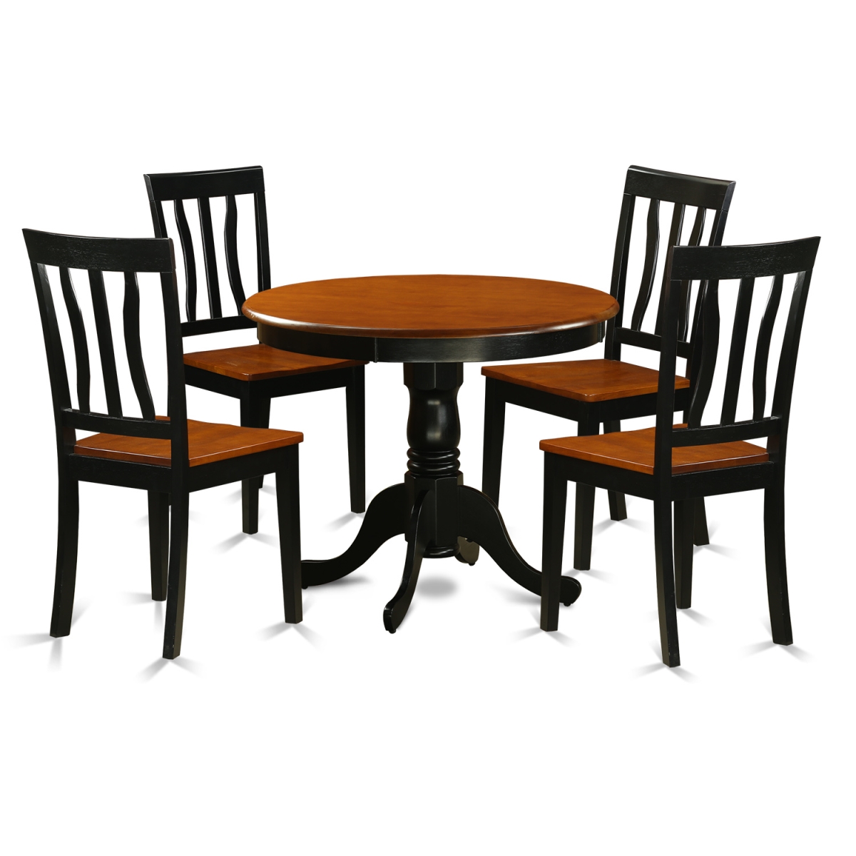 Picture of East West Furniture ANTI5-BLK-W Dining Set with 4 Solid Chairs, Black & Cherry - 5 Piece