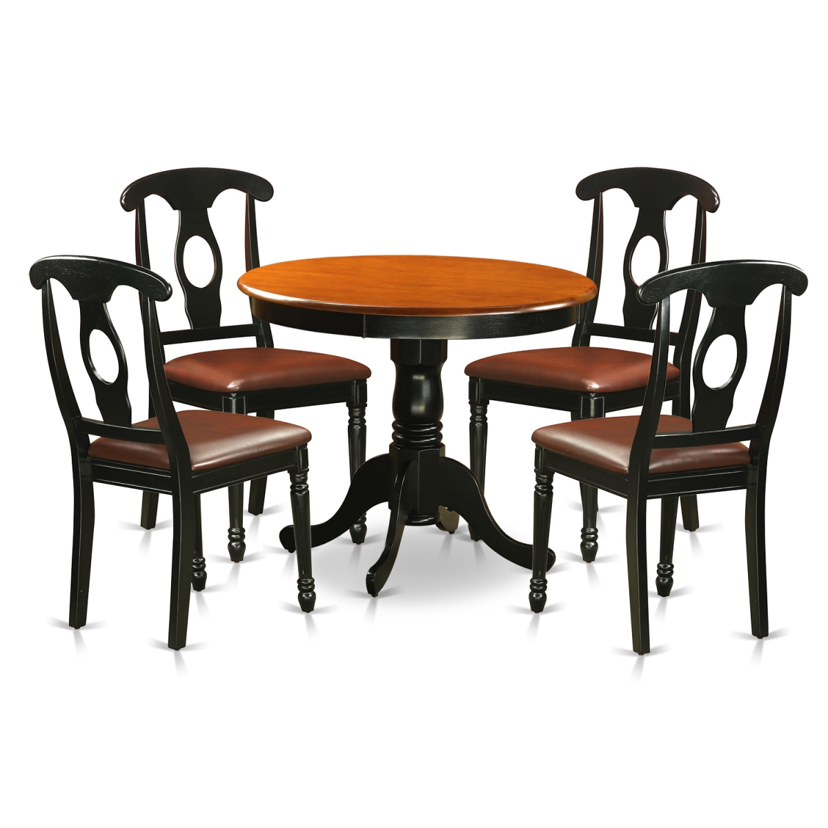 Picture of East West Furniture ANKE5-BLK-LC Dining Set Including 4 Faux Leather Chairs, Black & Cherry - 5 Piece