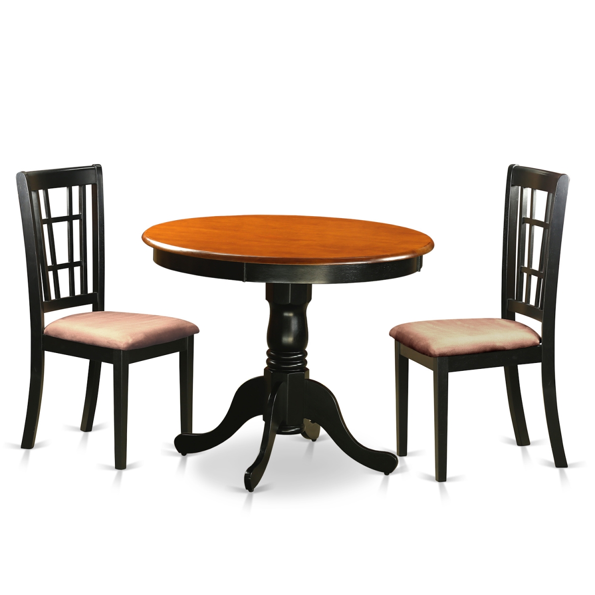 Picture of East West Furniture ANNI3-BLK-C Dining Table with 2 Microfiber Chairs, Black & Cherry - 3 Piece