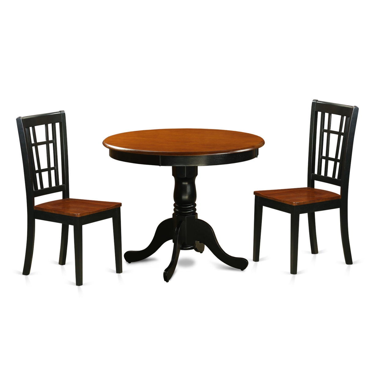 Picture of East West Furniture ANNI3-BLK-W Dining Table with 2 Wood Chairs, Black & Cherry - 3 Piece