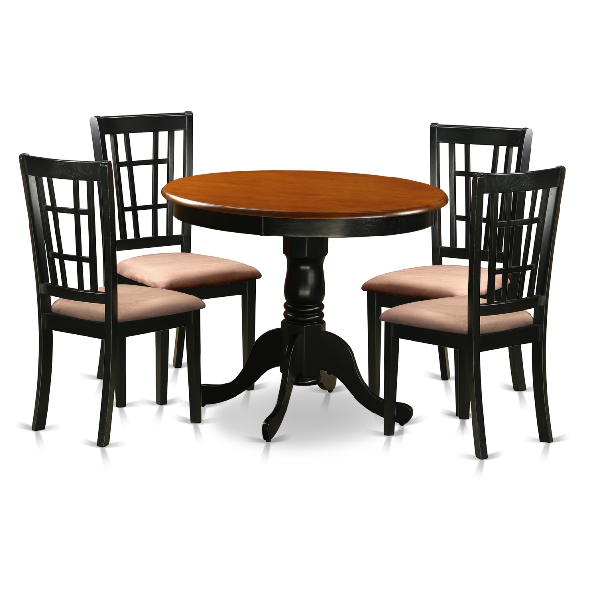 Picture of East West Furniture ANNI5-BLK-C Dining Table with 4 Microfiber Chairs, Black & Cherry - 5 Piece