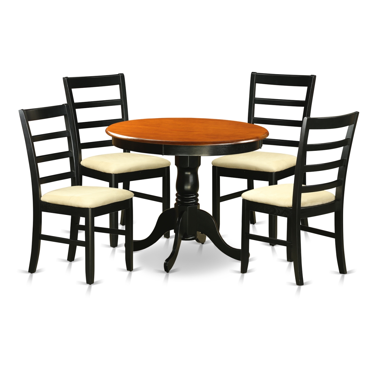 Picture of East West Furniture ANPF5-BLK-C Dining Furniture Set with 4 Microfiber Chairs, Black & Cherry - 5 Piece