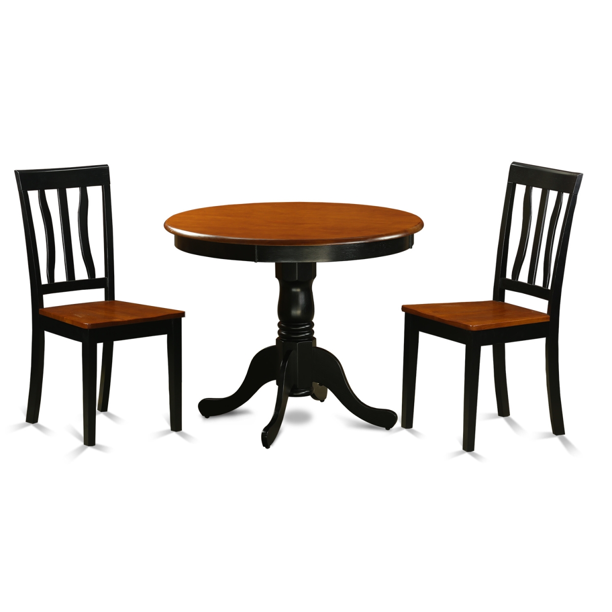 Picture of East West Furniture ANTI3-BLK-W Wood Seat Dining Set with 2 Solid Chairs, Black & Cherry - 3 Piece