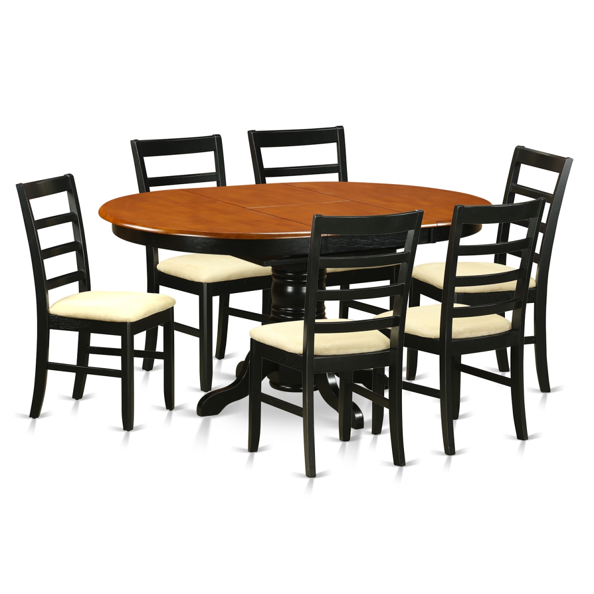 Microfiber Dining Set with 6 Wooden Chairs, Black & Cherry - 7 Piece