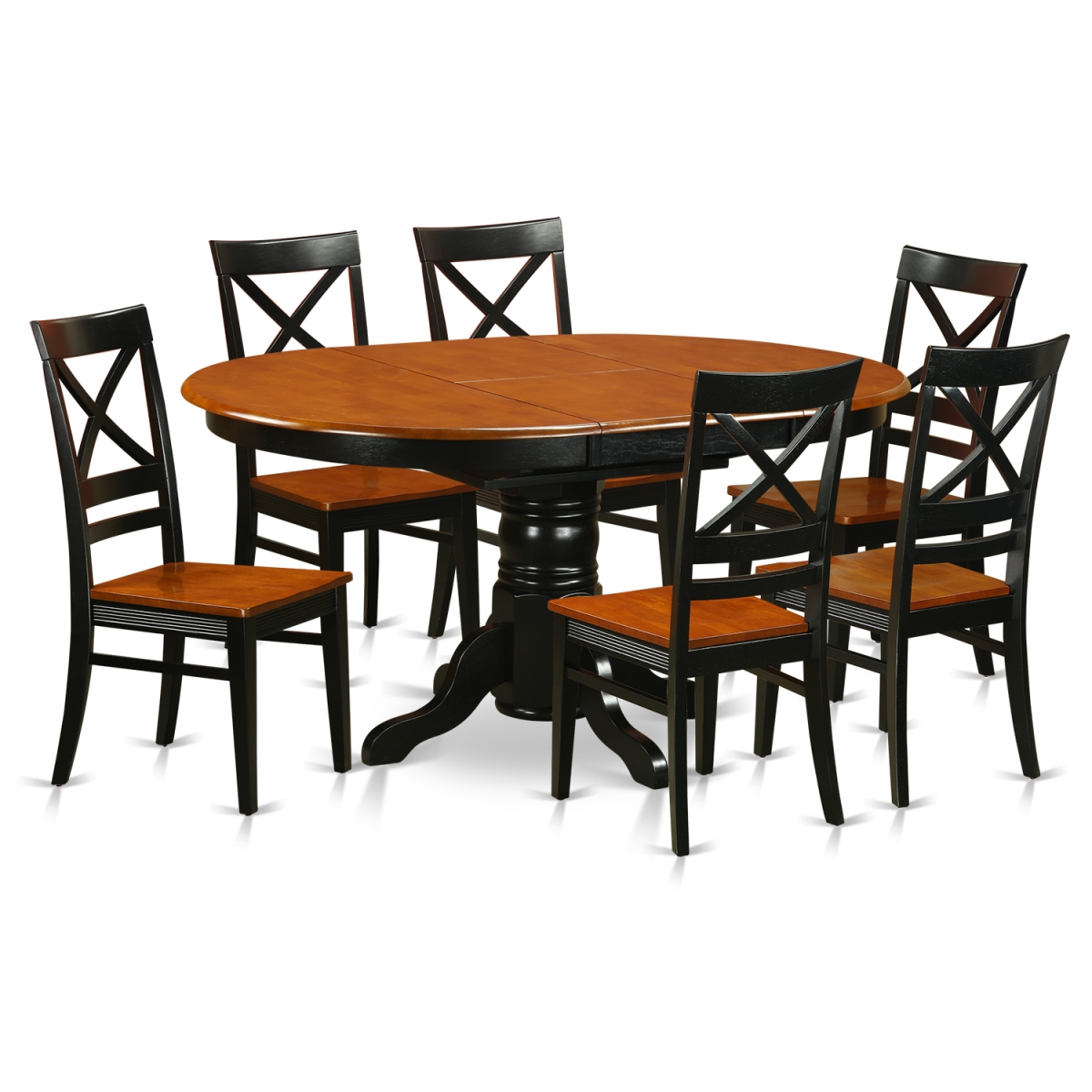 Wood Seat Dining Set with 6 Wooden Chairs, Black & Cherry - 7 Piece