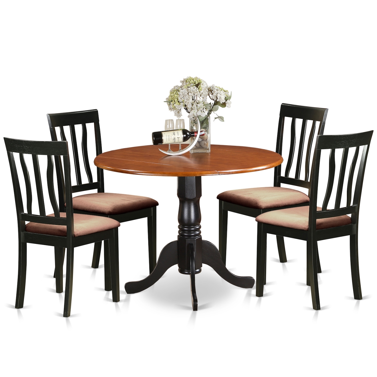 Picture of East West Furniture DLAN5-BCH-C Dublin Dining Set with 4 Wooden Chairs&#44; Black & Cherry - 5 Piece