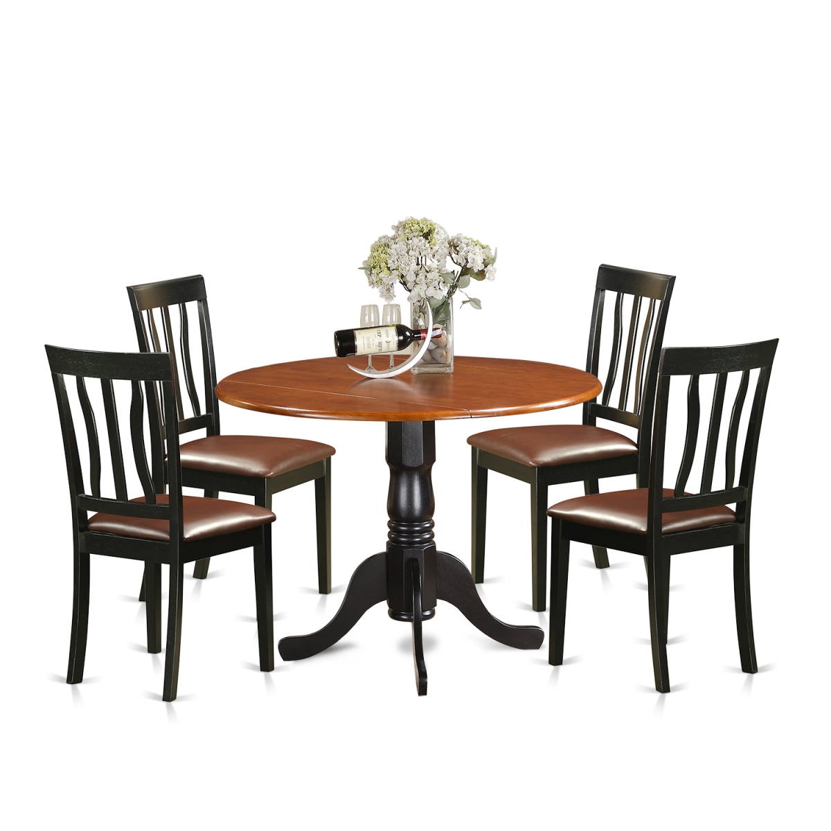 Picture of East West Furniture DLAN5-BCH-LC Dublin Dining Set with 4 Solid Wood Chairs&#44; Black & Cherry - 5 Piece