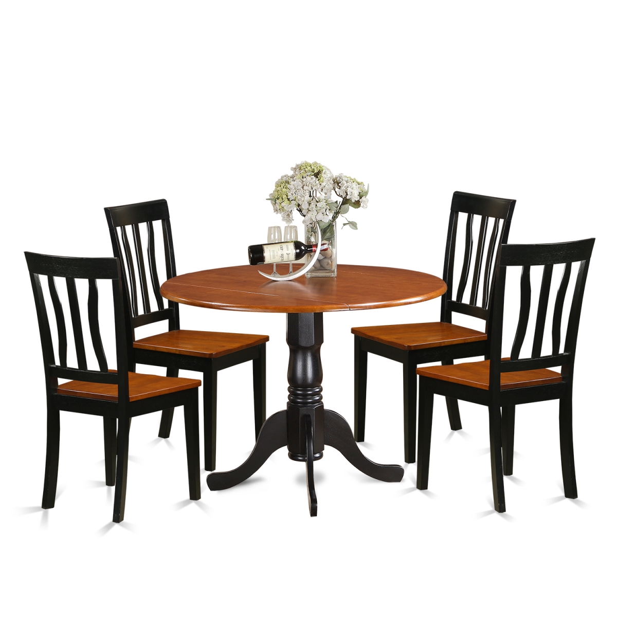 Picture of East West Furniture DLAN5-BCH-W Dublin Dining Set with 4 Wood Chairs&#44; Black & Cherry - 5 Piece