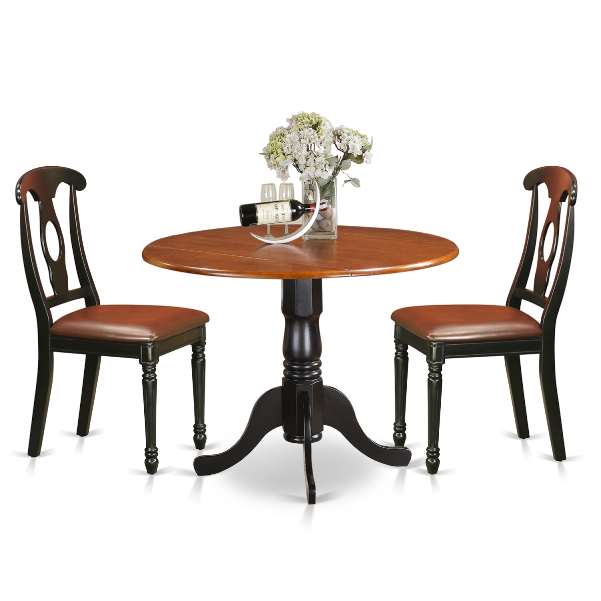 Picture of East West Furniture DLKE3-BCH-LC Faux Leather Dublin Kitchen Table Set - Dining Table & 2 Chairs, Black & Cherry - 3 Piece