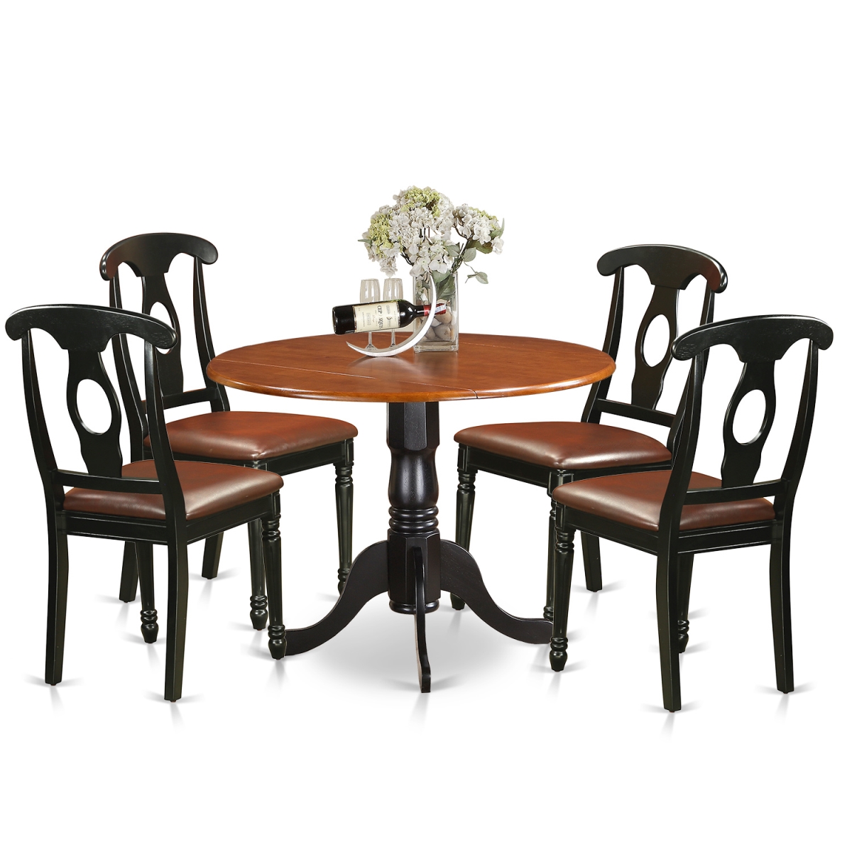 Picture of East West Furniture DLKE5-BCH-LC Faux Leather Dublin Kitchen Table Set - Dining Table & 4 Chairs, Black & Cherry - 5 Piece