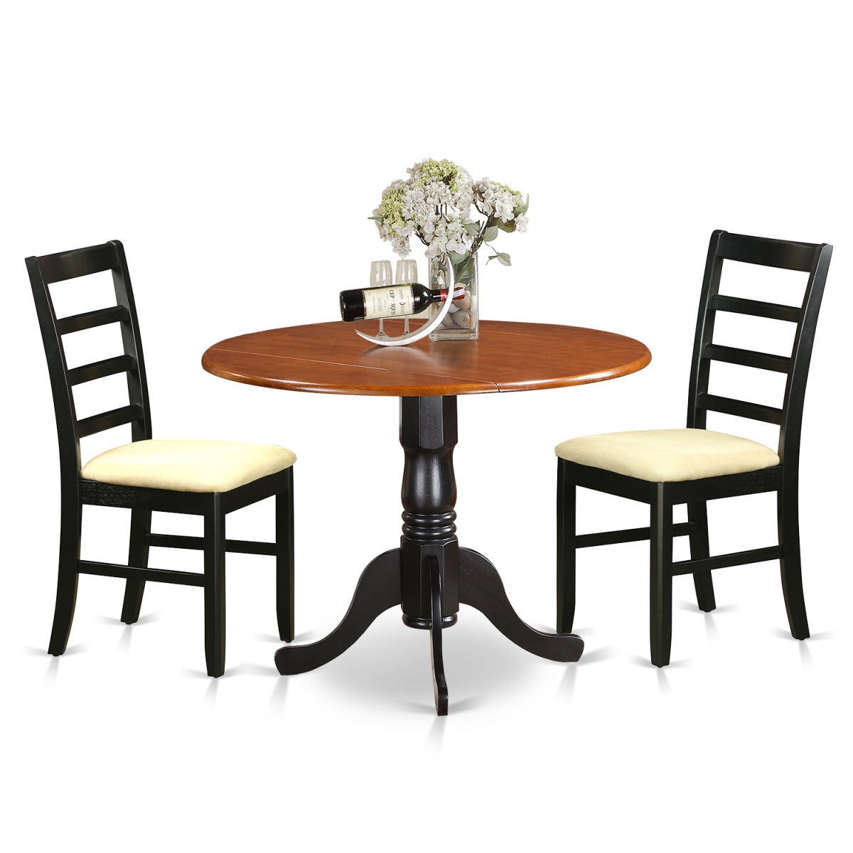 Picture of East West Furniture DLPF3-BCH-C Dublin Kitchen Table Set - Dining Table & 2 Microfiber Chairs, Black & Cherry - 3 Piece