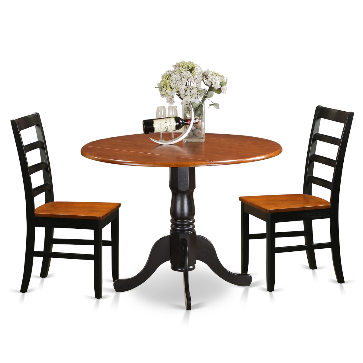 DLPF3-BCH-W Dublin Kitchen Table Set - Dining Table & 2 Wooden Chairs, Black & Cherry - 3 Piece