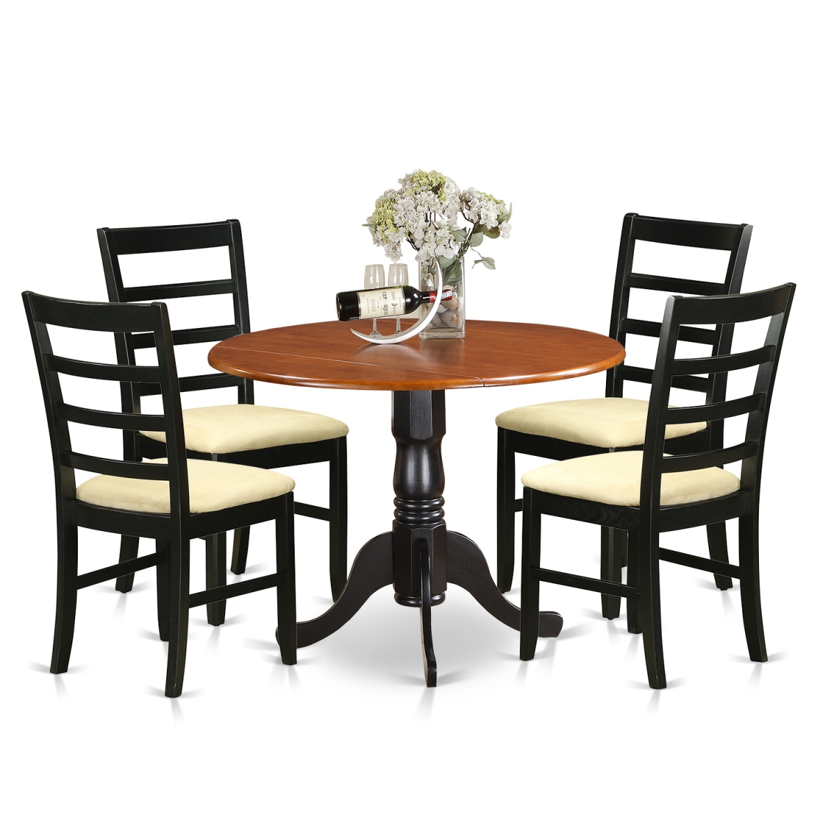 Picture of East West Furniture DLPF5-BCH-C Microfiber Dublin Kitchen Table Set - Dining Table & 4 Wooden Chairs, Black & Cherry - 5 Piece
