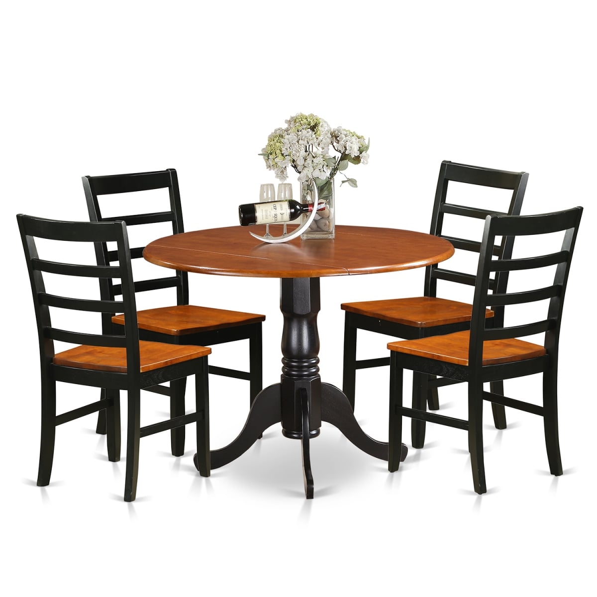 Dublin Kitchen Table Set - Dining Table & 4 Wooden Chairs - Black & Cherry - 5 Piece