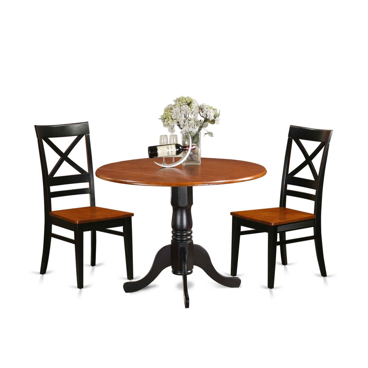 Wood Seat Dublin Kitchen Table Set - Dining Table & 2 Wooden Chairs, Black & Cherry - 3 Piece