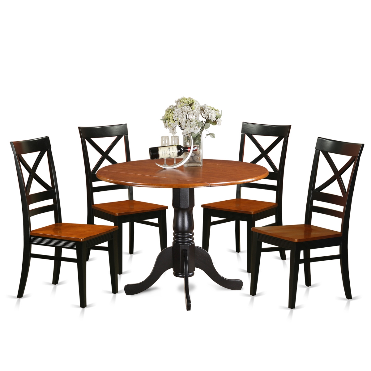 Picture of East West Furniture DLQU5-BCH-W Wood Seat Dublin Kitchen Table Set - Dining Table & 4 Wooden Chairs, Black & Cherry - 5 Piece