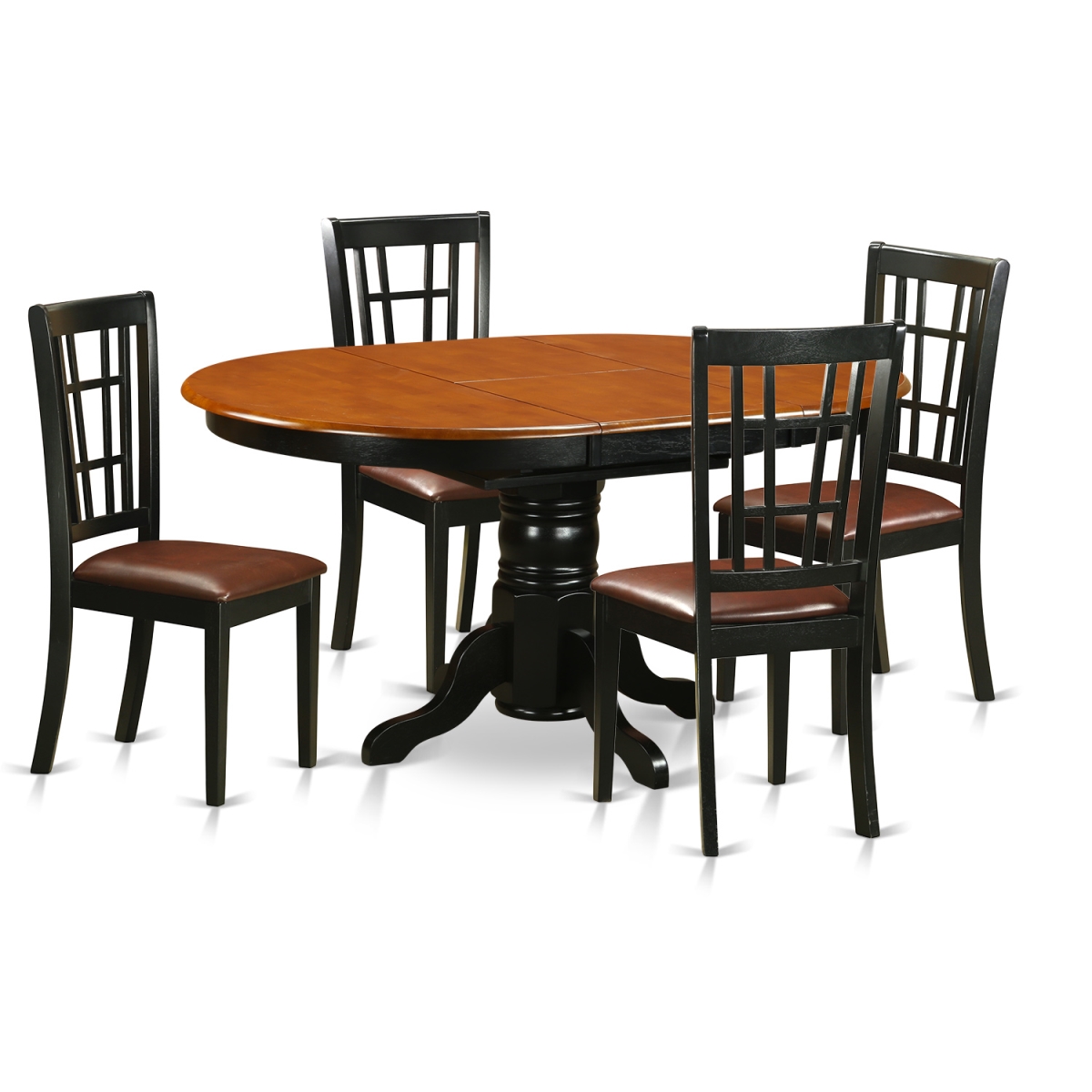 Kitchen Table Set - Dining Table with 4 Wooden Chairs, Black & Cherry - 5 Piece