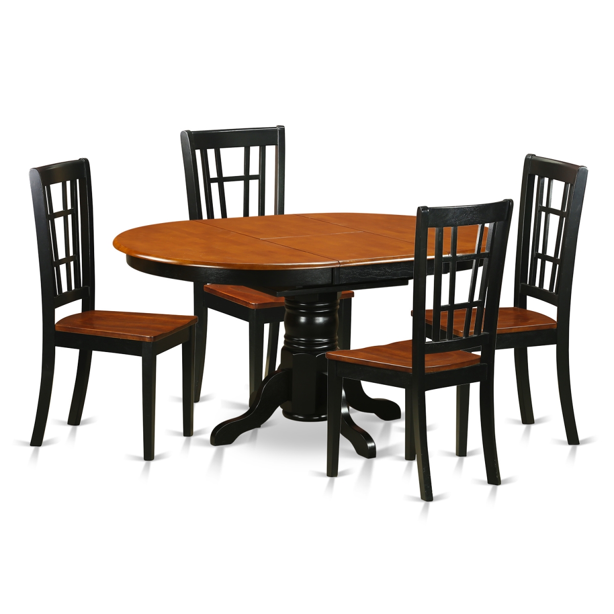 Wood Seat Kitchen Table Set - Dining Table & 4 Wooden Chairs, Black & Cherry - 5 Piece
