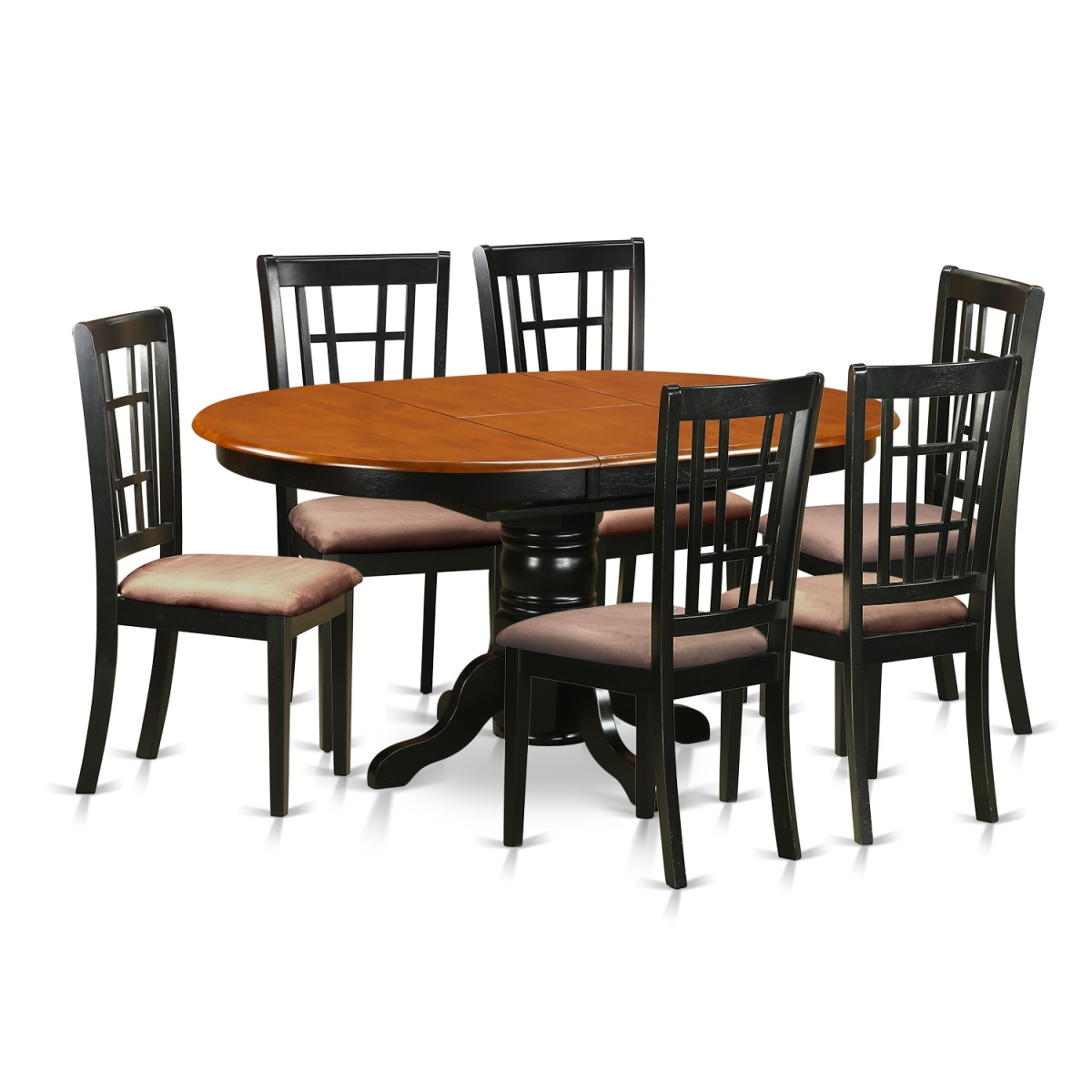 Microfiber Kitchen Table Set - Dining Table & 6 Wooden Chairs, Black & Cherry - 7 Piece